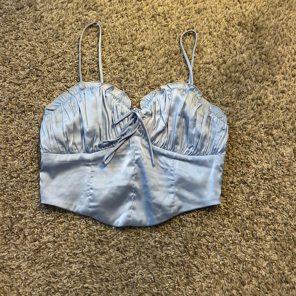 silk light blue tank top